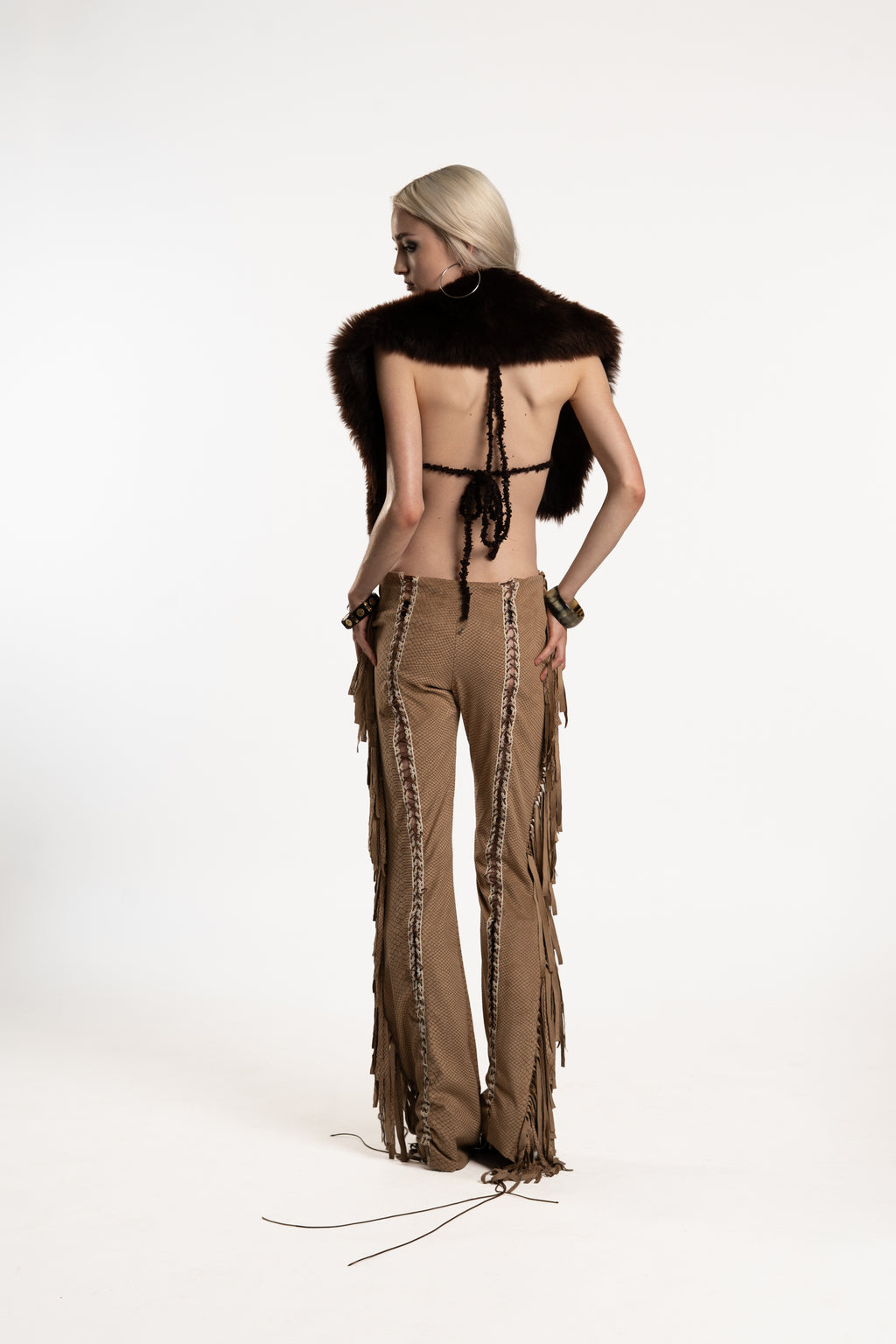 Snake flared fringe pants ☆