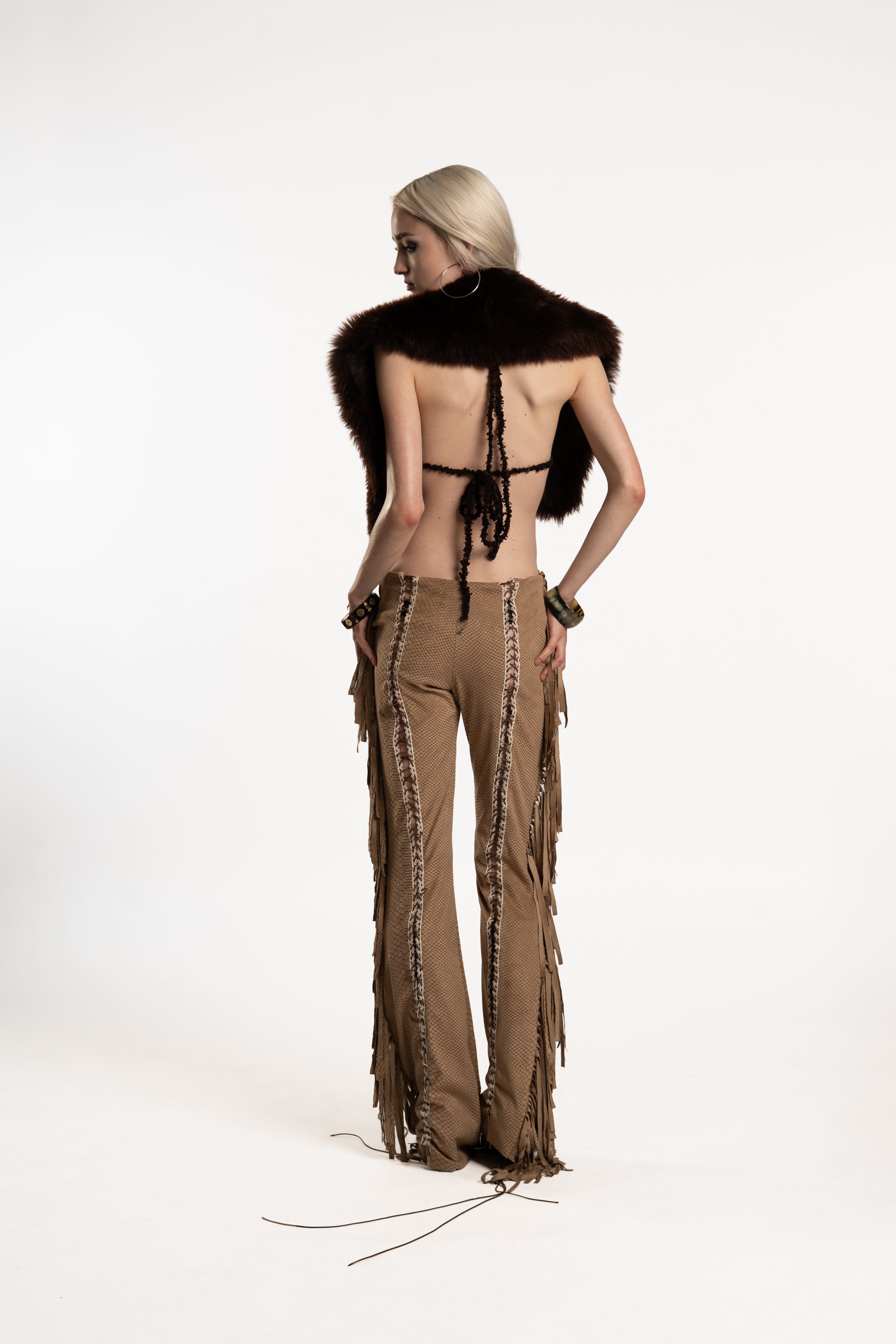 Snake flared fringe pants ☆